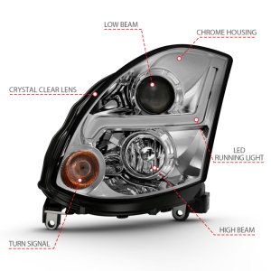 Infiniti G35 Headlight Set - ANZO - Projector Headlight Plank Style - Black - `03-`07