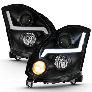 Infiniti G35 Headlight Set - ANZO - Projector Headlight Plank Style - Black - `03-`07