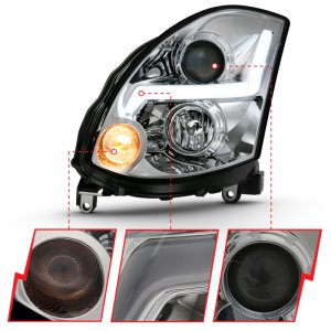 Infiniti G35 Headlight Set - ANZO - Projector Headlight Plank Style - Black - `03-`07