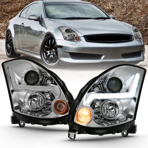 Infiniti G35 Headlight Set - ANZO - Projector Headlight Plank Style - Black - `03-`07