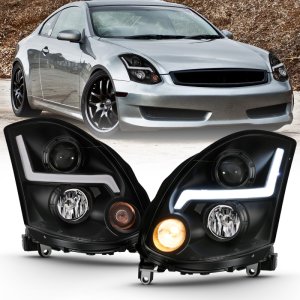 Infiniti G35 Headlight Set - ANZO - Projector Headlight Plank Style - Black - `03-`07