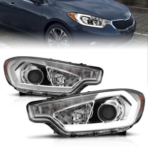 Kia Forte Headlight Set - ANZO - Projector w/ Light Bar - Chrome - `14-`16
