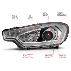 Kia Forte Headlight Set - ANZO - Projector w/ Light Bar - Chrome - `14-`16
