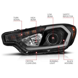 Kia Forte Projector Headlights - ANZO - Light Bar w/ DRL - Black - `14-`16
