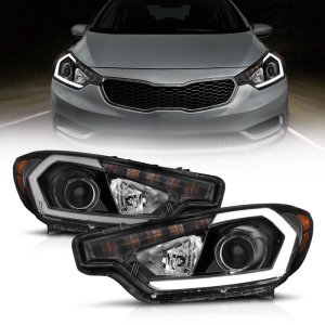 Kia Forte Projector Headlights - ANZO - Light Bar w/ DRL - Black - `14-`16