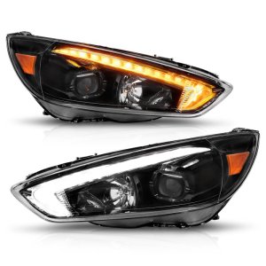 Ford Focus Headlights - ANZO - Projector with Light Bar Switchback - Black Housing - `15-`18 Ford Focus Headlights - ANZO - Projector with Light Bar Switchback - Black Housing - `15-`18