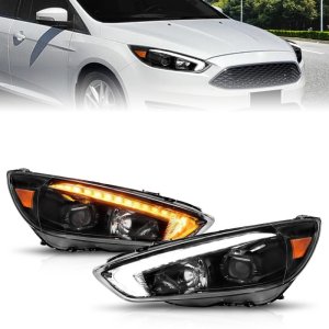 Ford Focus Headlights - ANZO - Projector with Light Bar Switchback - Black Housing - `15-`18