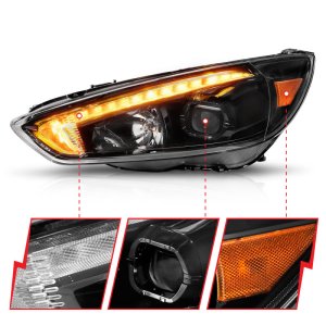 Ford Focus Headlights - ANZO - Projector with Light Bar Switchback - Black Housing - `15-`18 Ford Focus Headlights - ANZO - Projector with Light Bar Switchback - Black Housing - `15-`18