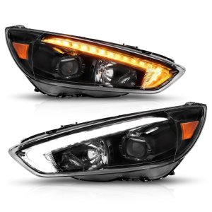 Ford Focus Headlights - ANZO - Projector with Light Bar Switchback - Black Housing - `15-`18 Ford Focus Headlights - ANZO - Projector with Light Bar Switchback - Black Housing - `15-`18