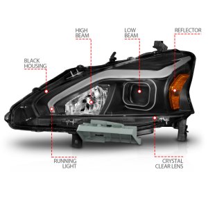 Nissan Altima LED/Projector Headlights - ANZO - w/ Light Bar - Black - `13-`15