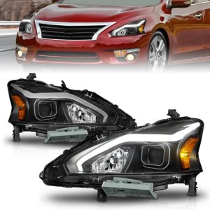 Nissan Altima LED/Projector Headlights - ANZO - w/ Light Bar - Black - `13-`15
