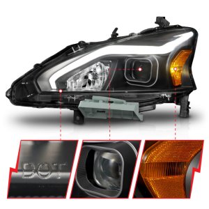 Nissan Altima LED/Projector Headlights - ANZO - w/ Light Bar - Black - `13-`15