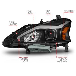 Nissan Altima LED/Projector Headlights - ANZO - w/ Light Bar - Black - `13-`15