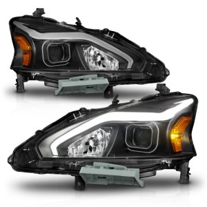 Nissan Altima LED/Projector Headlights - ANZO - w/ Light Bar - Black - `13-`15