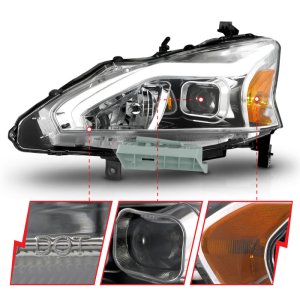 Nissan Altima Headlights - ANZO - Projector w/ Light Bar - Chrome - `13-`15 Nissan Altima Headlights - ANZO - Projector w/ Light Bar - Chrome - `13-`15