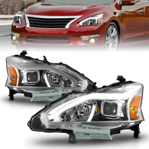 Nissan Altima Headlights - ANZO - Projector w/ Light Bar - Chrome - `13-`15