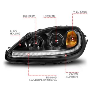 Chevrolet Corvette Projector Headlights - ANZO - Plank Style LED w/Switchback+Sequential - Black Amber - `05-`13