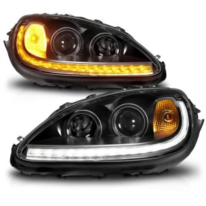 Chevrolet Corvette Projector Headlights - ANZO - Plank Style LED w/Switchback+Sequential - Black Amber - `05-`13