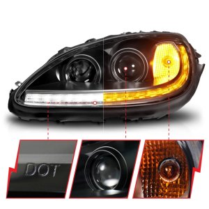 Chevrolet Corvette Projector Headlights - ANZO - Plank Style LED w/Switchback+Sequential - Black Amber - `05-`13