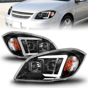 Pontiac G5 LED Projector Headlights - ANZO - Square Projector w/ Seq Black Housing - Black - `07-`10