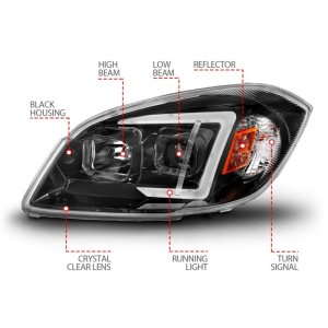 Pontiac G5 LED Projector Headlights - ANZO - Square Projector w/ Seq Black Housing - Black - `07-`10