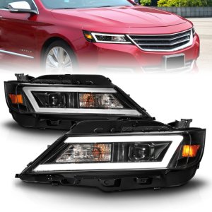 Chevrolet Impala LED/Projector Headlights - ANZO - Square Projector LED Bar w/ Plank Style Design - Black - `14-`20