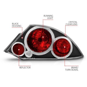 Mitsubishi Eclipse Taillights - ANZO - Clear Lens, Black Housing - Black - `00-`05