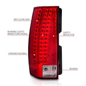 Chevrolet Suburban LED Taillight Set - Rear - ANZO - Escalade Look - Red/Clear - `07-`14