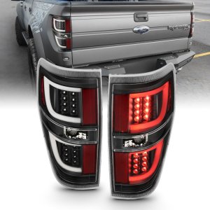 Ford F-150 LED Taillights - ANZO - Red/Clear Lens; Black Housing - Black - `09-`13