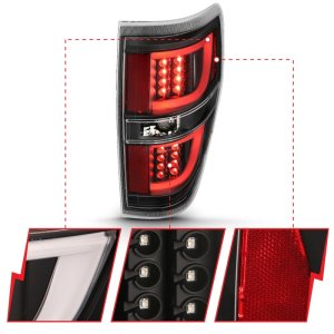 Ford F-150 LED Taillights - ANZO - Red/Clear Lens; Black Housing - Black - `09-`13