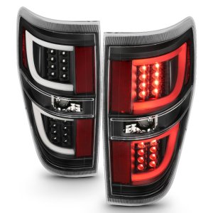 Ford F-150 LED Taillights - ANZO - Red/Clear Lens; Black Housing - Black - `09-`13