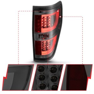 Ford F-150 LED Taillights - Rear - ANZO - Black Housing - Red/Smoke - `09-`13