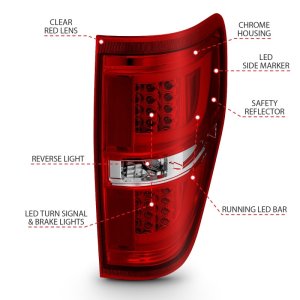 Ford F-150 LED Taillights - Rear - ANZO - Chrome Housing - Red/Clear - `09-`13