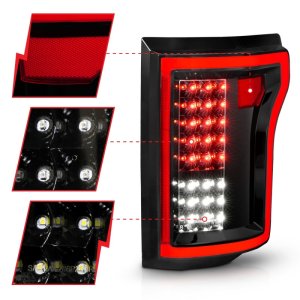 Ford F-150 LED Taillights - Rear - ANZO - Clear Lens, Black Housing - Black - `15-`16
