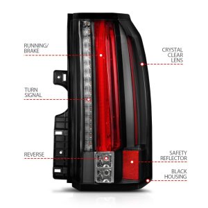 GMC Yukon LED Taillights - ANZO - Clear Lens, Black Housing, LED - Black - `15-`17