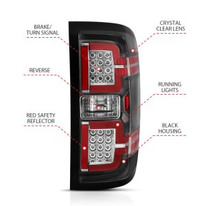 Chevrolet Silverado 1500 LED Taillights - ANZO - LED Black Lens; Pair; - Black - `14-`18