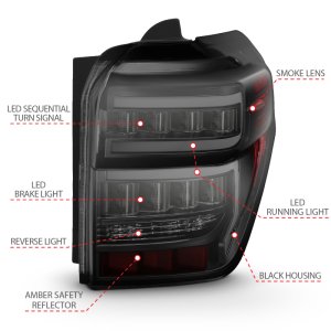 Toyota 4Runner LED Tail Light Assembly - ANZO - Smoke Lens; Black Housing; Red Light Bar; Sequential - `14-`20