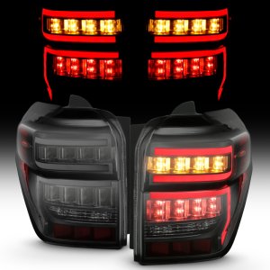 Toyota 4Runner LED Tail Light Assembly - ANZO - Smoke Lens; Black Housing; Red Light Bar; Sequential - `14-`20