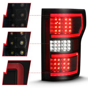 Ford F-150 Tail Lights - Rear - ANZO - Black Housing Clear Lens Red Light Bar w/ Sequential - Black - `18-`19 Ford F-150 Tail Lights - Rear - ANZO - Black Housing Clear Lens Red Light Bar w/ Sequential - Black - `18-`19