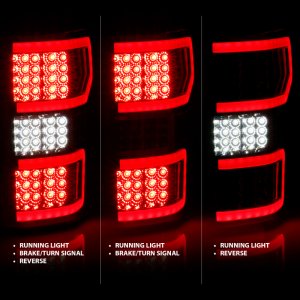 Ford F-150 Taillights - Rear - ANZO - Red Light Bar, w/ Sequential - Chrome - `18-`19