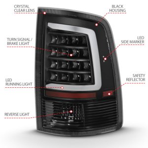 Dodge Ram 1500 Taillight - Rear - ANZO - LED Plank Style - Black w/Clear Lens - `09-`18