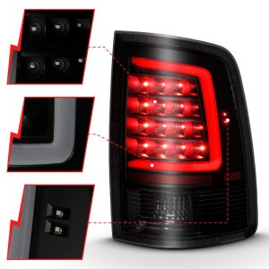 Dodge Ram 1500 LED Taillights - Rear - ANZO - Plank Style Smoke Lens - Black - `09-`18