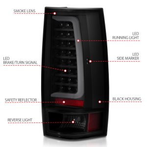 Chevrolet Tahoe LED Taillights - ANZO - Plank Style - Black w/Smoke Lens - `07-`14