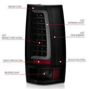 Chevrolet Tahoe LED Taillights - ANZO - Plank Style - Black w/Smoke Lens - `07-`14