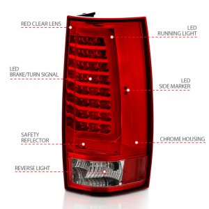 Chevrolet Tahoe Tail Light Assembly - ANZO - LED, Red/Clear Lens, Plank Style - Chrome - `07-`14
