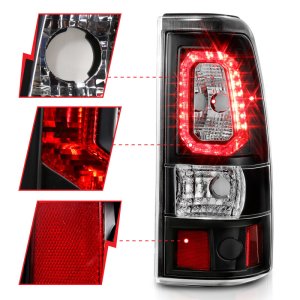 Chevrolet Silverado 1500 LED Taillights - ANZO - Plank Style - Black w/Clear Lens - `03-`06