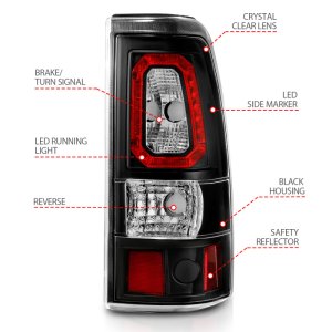 Chevrolet Silverado 1500 LED Taillights - ANZO - Plank Style - Black w/Clear Lens - `03-`06