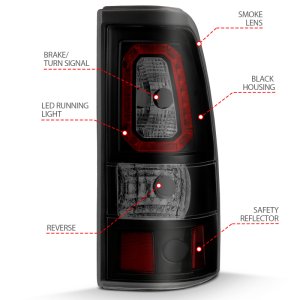 Chevrolet Silverado 1500 LED Taillights - ANZO - Plank Style - Black w/Smoke Lens - `03-`06