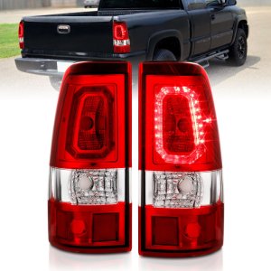 Chevrolet Silverado 1500 LED Taillights - Rear - ANZO - Plank Style - Chrome with Red/Clear Lens - `03-`06