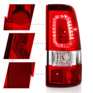Chevrolet Silverado 1500 LED Taillights - Rear - ANZO - Plank Style - Chrome with Red/Clear Lens - `03-`06